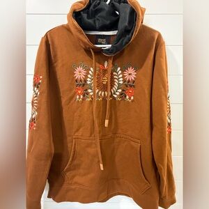 MAOS  design USA cotton Rust Hoodie with Floral Embroidery~M